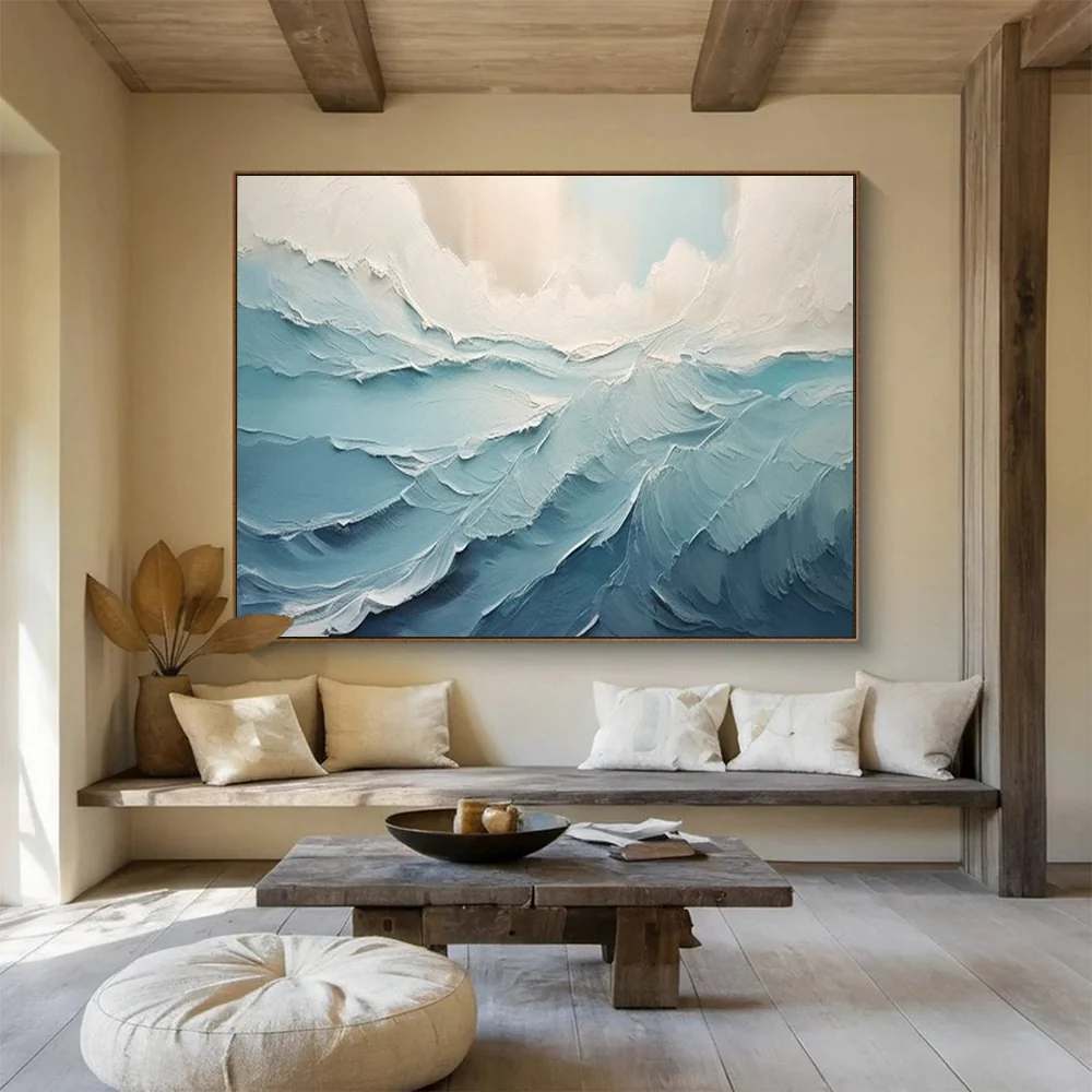 Waves Hand-painted Original Suits Office Coastal Abstract Wall Art K92PG